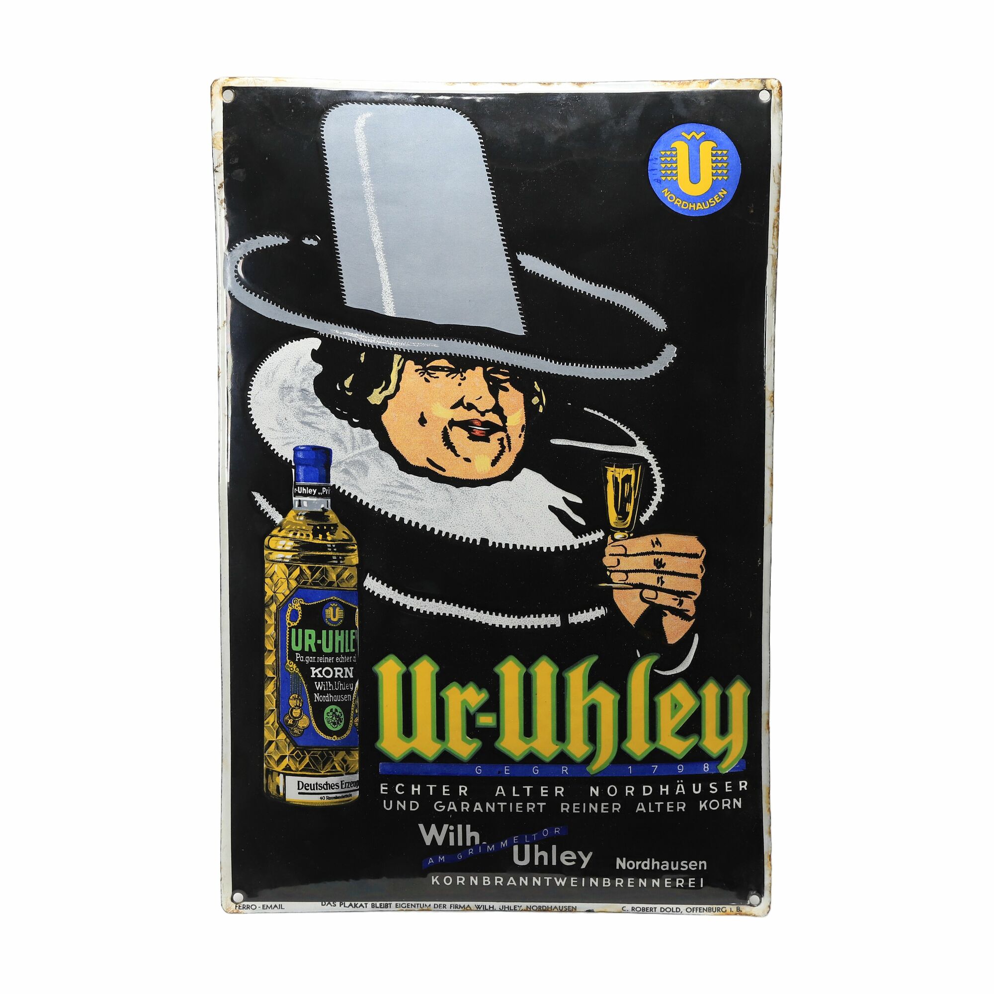 洋書 Ubermittlung Nachrichtendienstlicher R. Dold Ur-Uhley Korn Nordhausen Emaille-Werbeschild